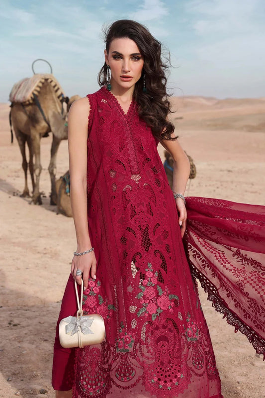 Red Heavy Chikankari Embroidered Lawn Suit