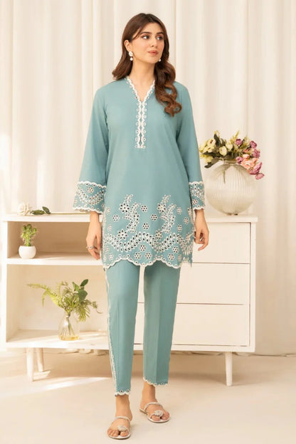 Ice Blue Embroidered Lawn Kurta Set