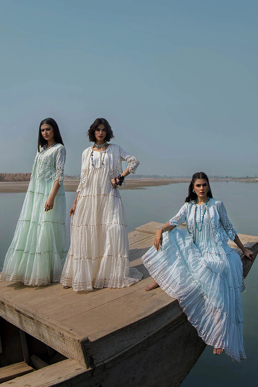 Sky Blue Crocheted Maxi with 3D & Gota Work