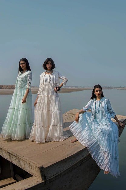 Sky Blue Crocheted Maxi with 3D & Gota Work