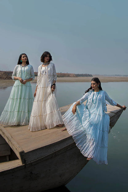 Sky Blue Crocheted Maxi with 3D & Gota Work