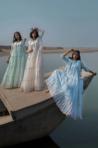 Sky Blue Crocheted Maxi with 3D & Gota Work