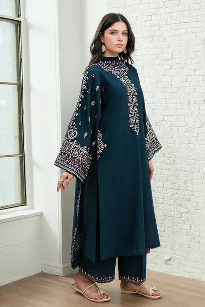 Cobalt Blue Embroidered Winter Kurta Set with Dupatta