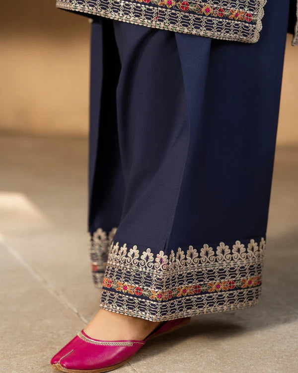 Peacock Blue Kotrai Embroidered Farshi Shalwar Suit
