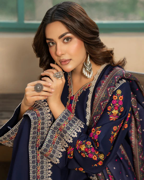 Peacock Blue Kotrai Embroidered Farshi Shalwar Suit