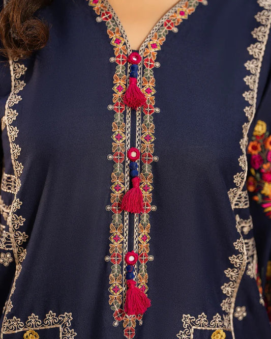 Peacock Blue Kotrai Embroidered Farshi Shalwar Suit Size Small