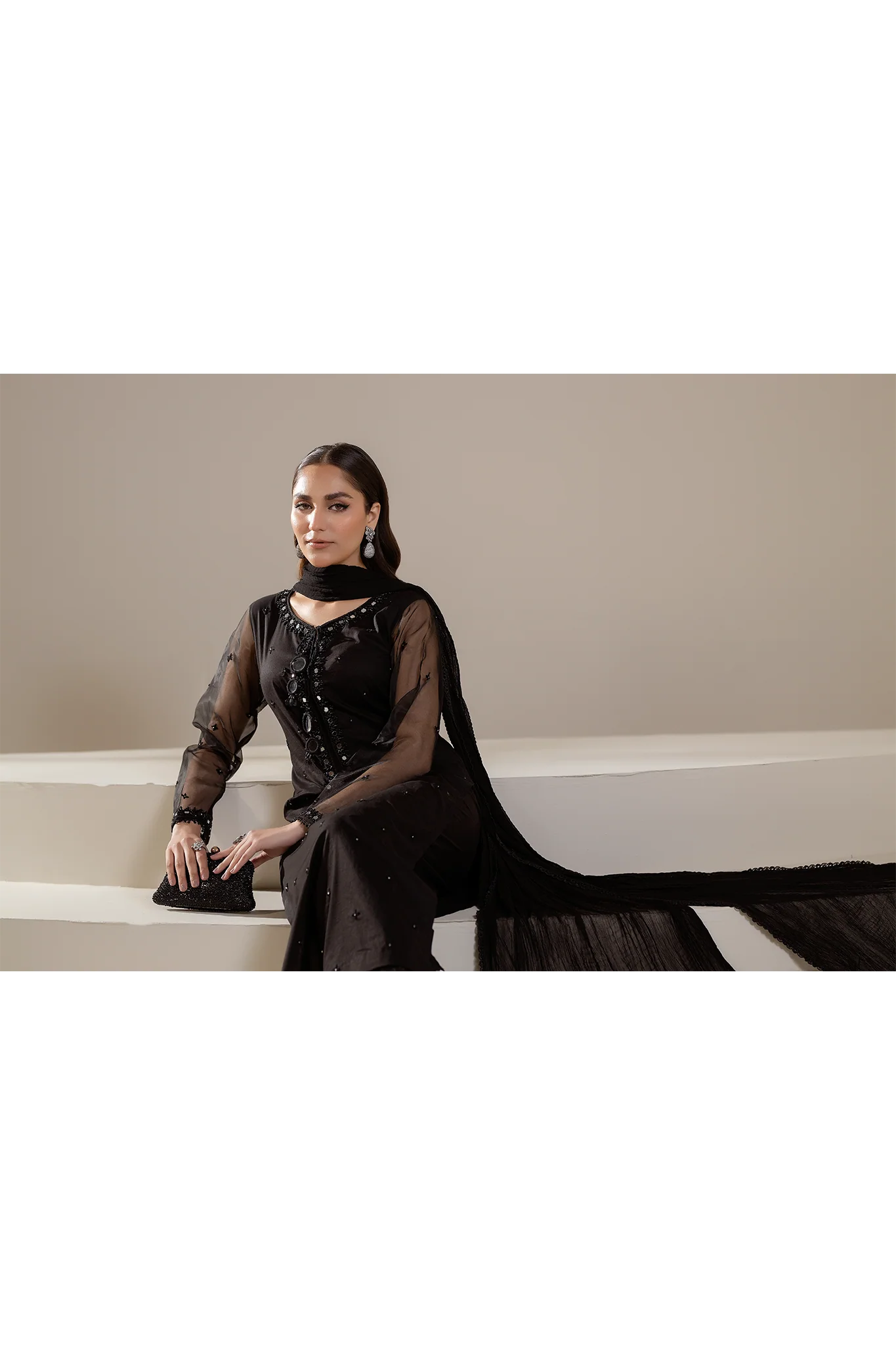 Hand Embroidered Black Pure Cotton Suit with Embellishments