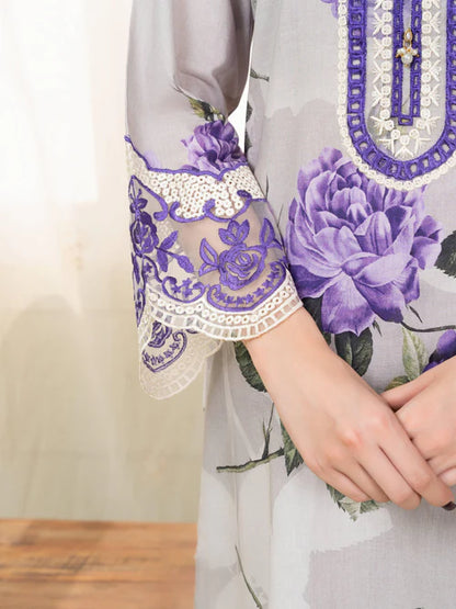 Ash Grey Embroidered Lawn Suit