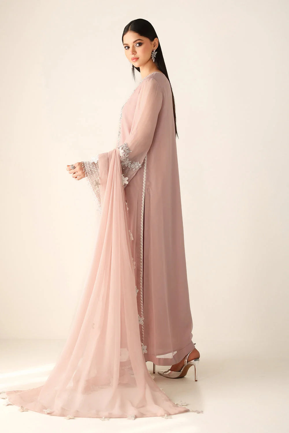 Handmade Peachy Pink Chiffon Partywear Suit