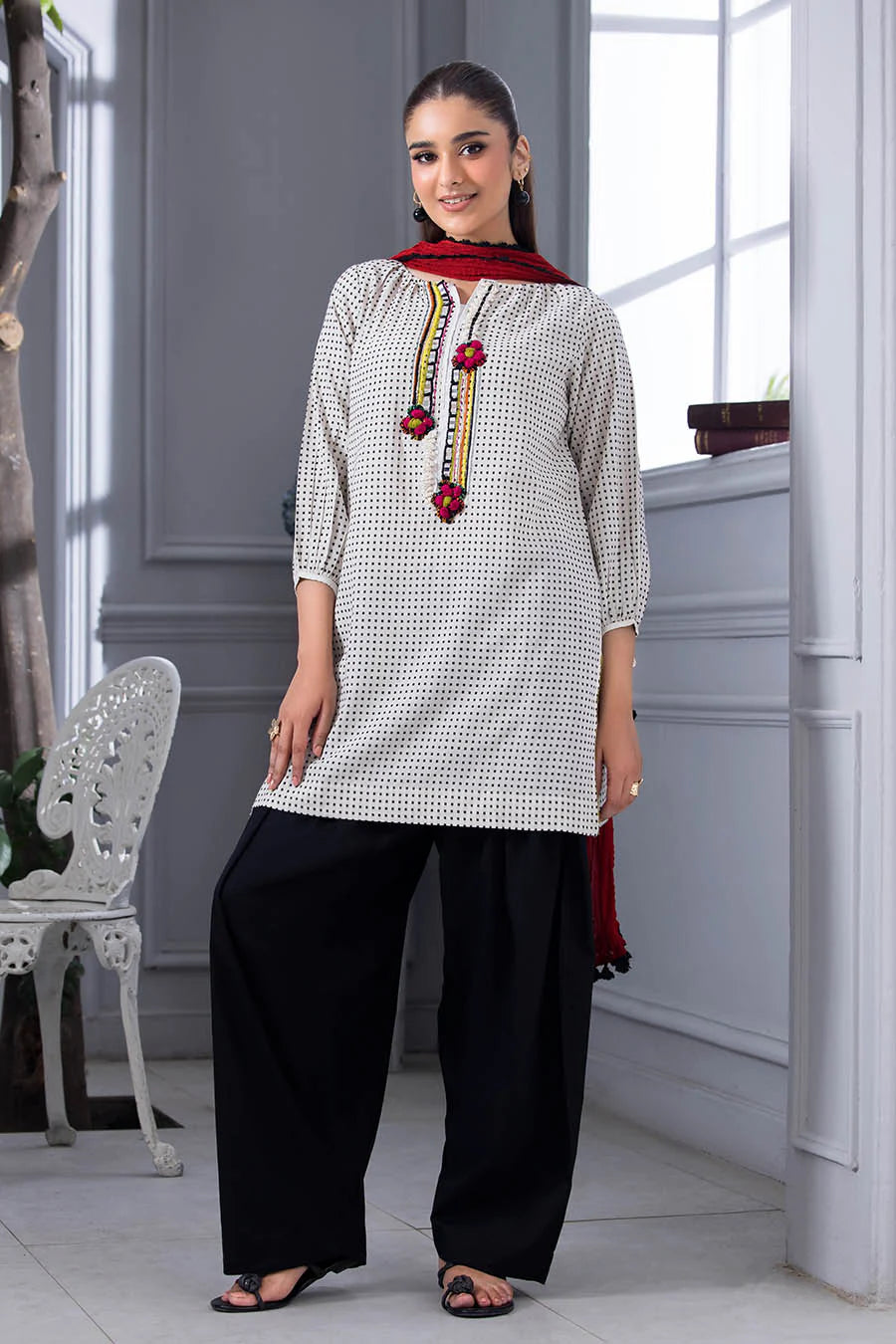 Pure Cotton Farshi Shalwar Suit with Mirror Work