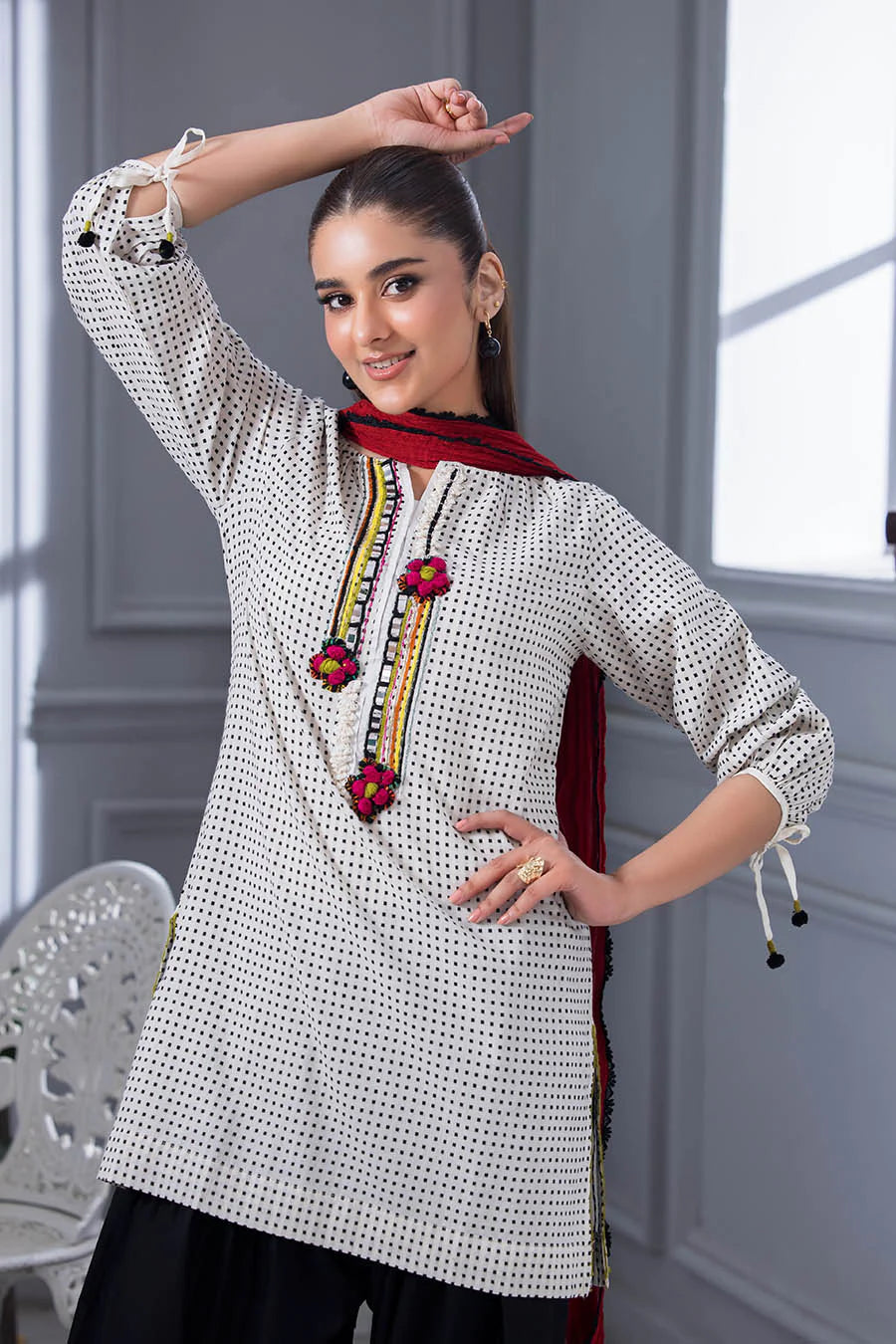 Pure Cotton Farshi Shalwar Suit with Mirror Work