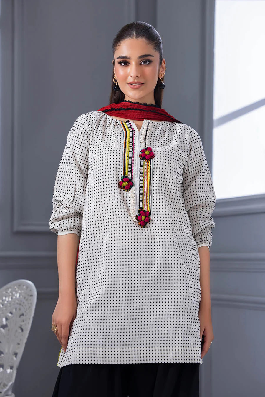 Pure Cotton Farshi Shalwar Suit with Mirror Work