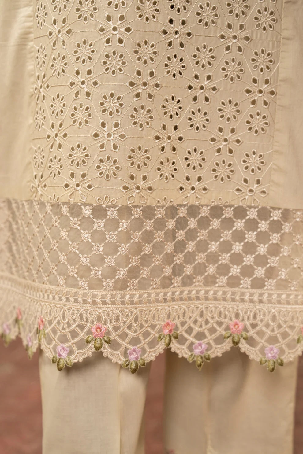 Cream Pure Cotton Chikankari Suit