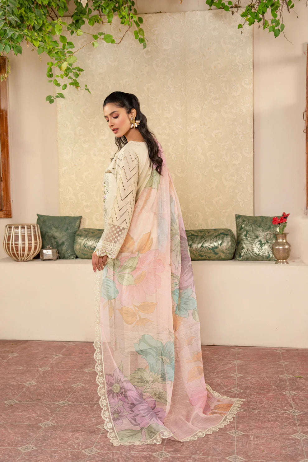 Cream Pure Cotton Chikankari Suit