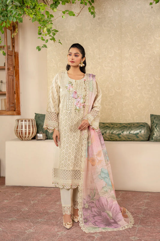 Cream Pure Cotton Chikankari Suit