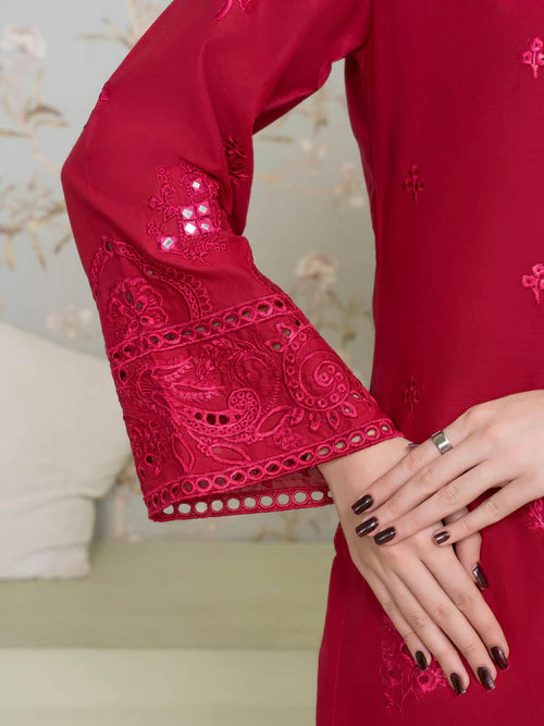 Red Embroidered Cotton Kurta Set with Dupatta