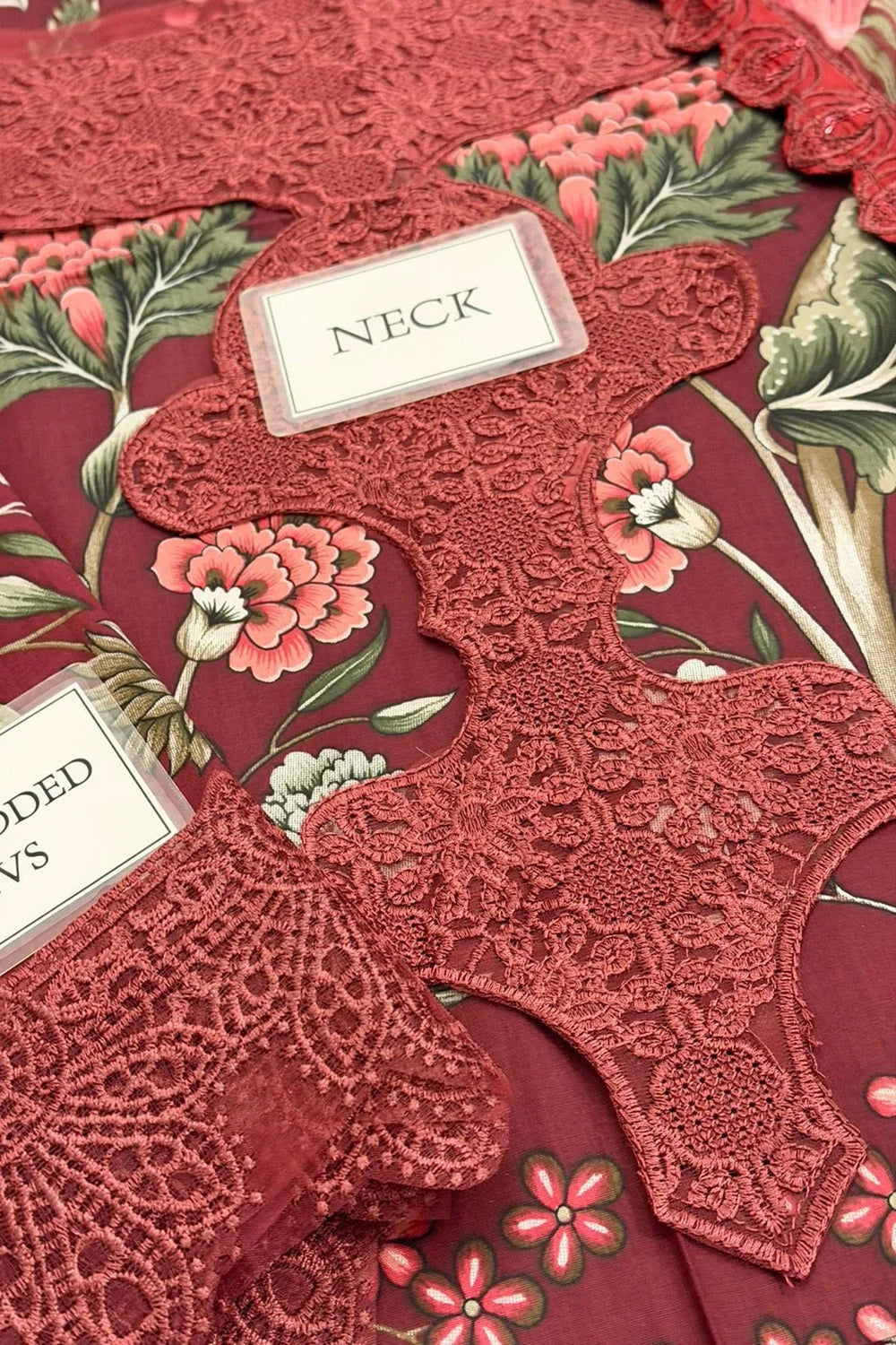Dusty Red Floral Printed Pure Lawn Suit with Embroidered Laces