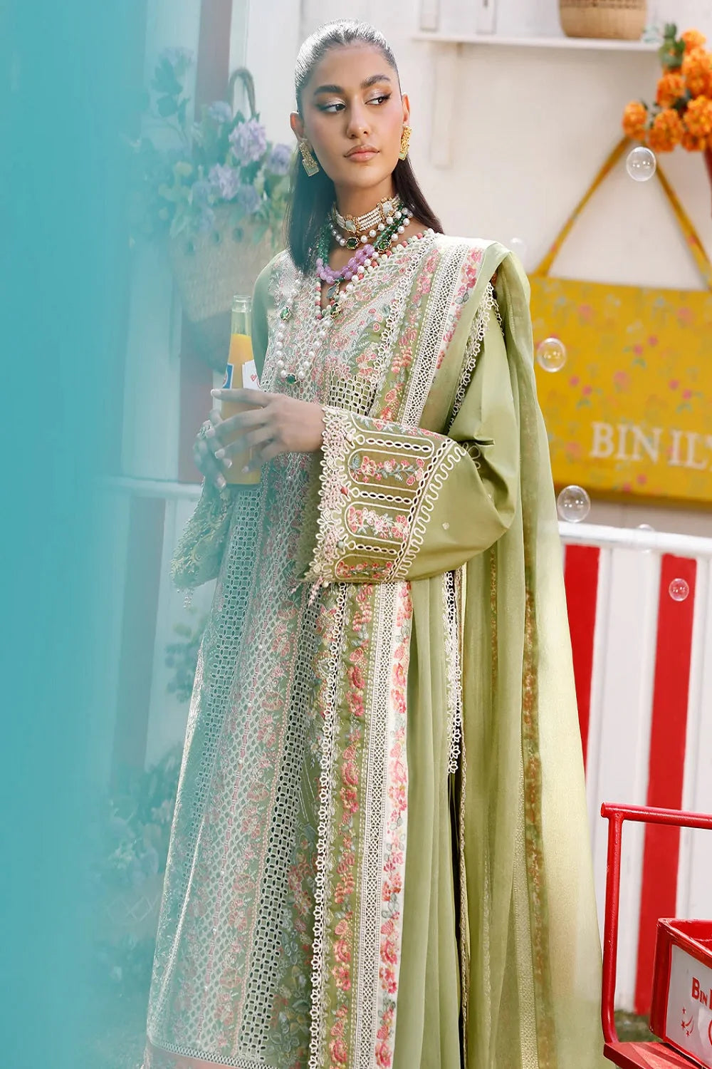 Lime Green Chikankari Embroidered Luxury Lawn Suit