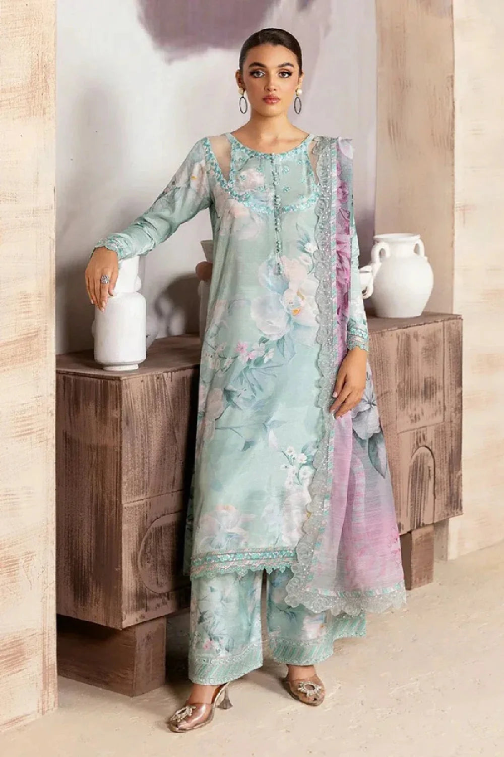 Pastel Color Digital Printed Lawn Suit with Embroidered Laces