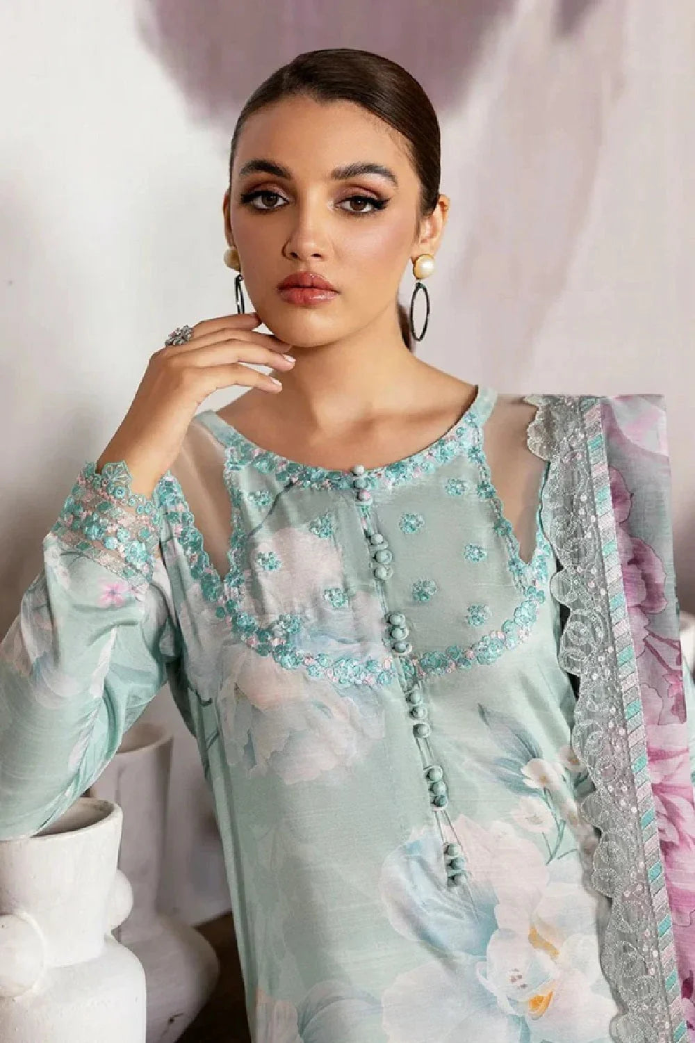 Pastel Color Digital Printed Lawn Suit with Embroidered Laces