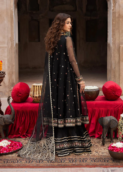 Black Embellished Organza A-Line Shirt with Sharara