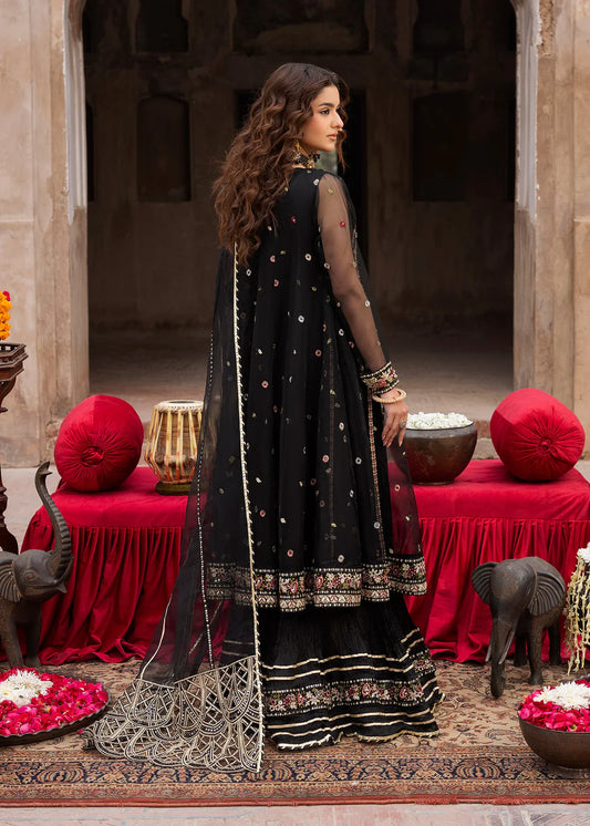 Black Embellished Organza A-Line Shirt with Sharara