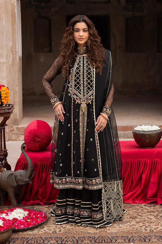 Black Embellished Organza A-Line Shirt with Sharara