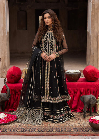 Black Embellished Organza A-Line Shirt with Sharara