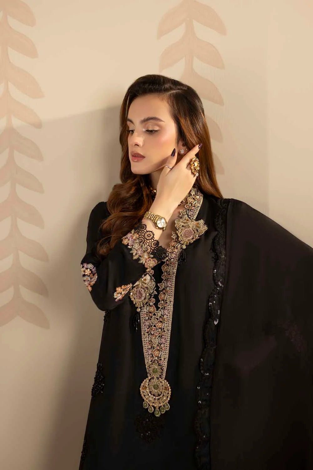 Black Hand Embellished Raw Silk Suit