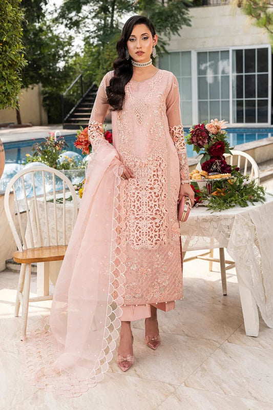 Peach Pink Soft Organza Embellished Suit