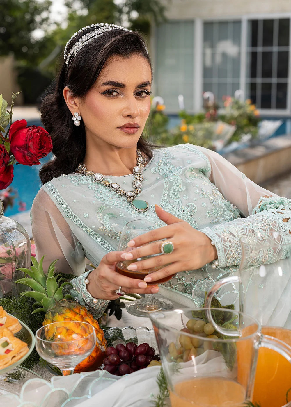 Mint Green Soft Organza Embellished Suit