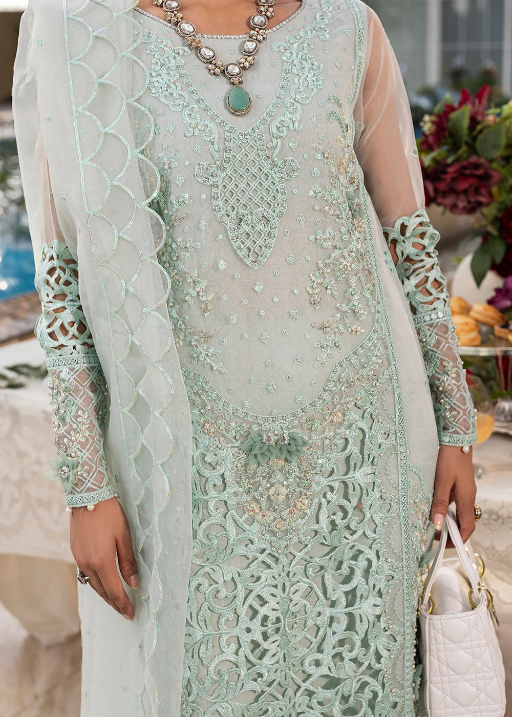 Mint Green Soft Organza Embellished Suit