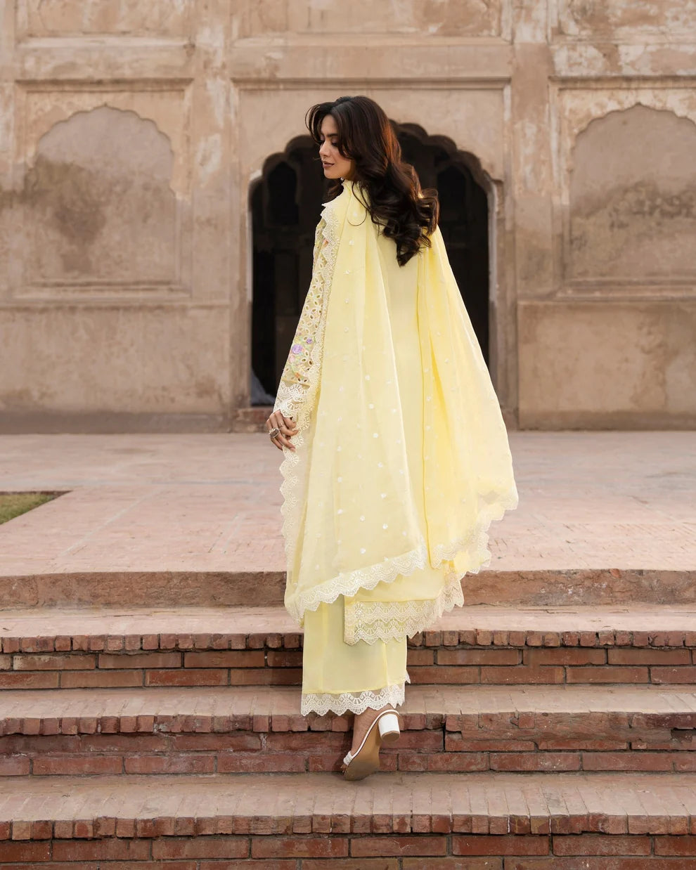 Pastel Yellow Chikankari Embroidered Georgette Suit
