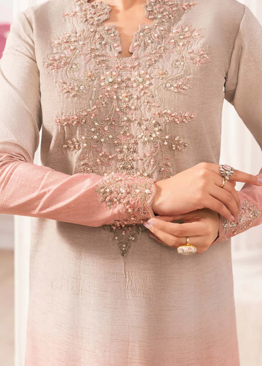 Skin Pink Embellished Raw Silk Suit