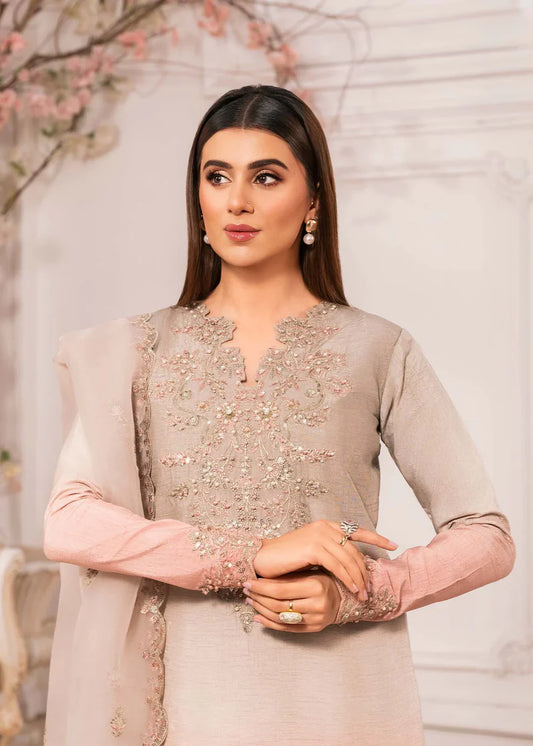 Skin Pink Embellished Raw Silk Suit