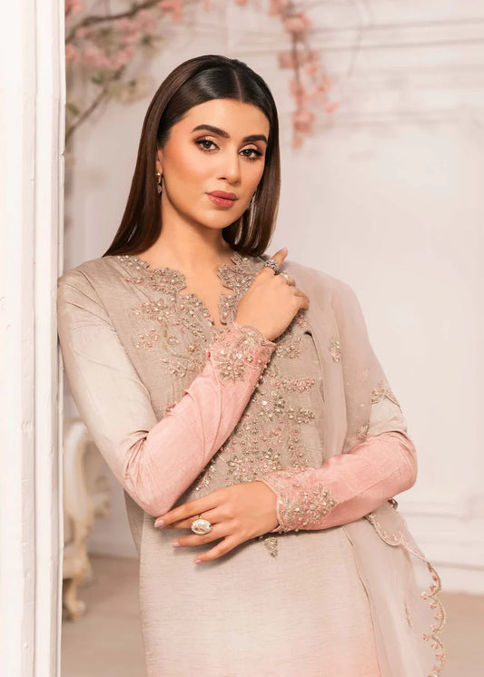 Skin Pink Embellished Raw Silk Suit