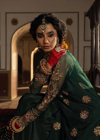 Emerald Green Embellished Organza Flared Gharara