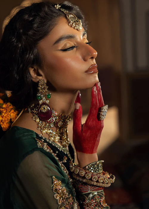 Emerald Green Embellished Organza Flared Gharara