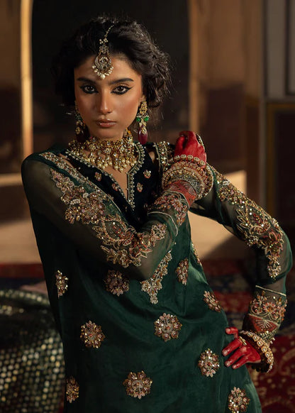 Emerald Green Embellished Organza Flared Gharara