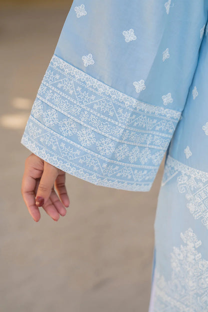 Cloud Blue Pure Cotton Suit with Matte Thread Work
