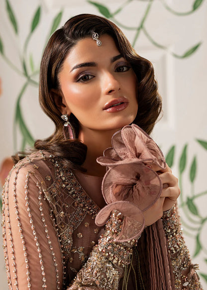 Hand Embellished Net Jacket Suit in Tea Rose Pink