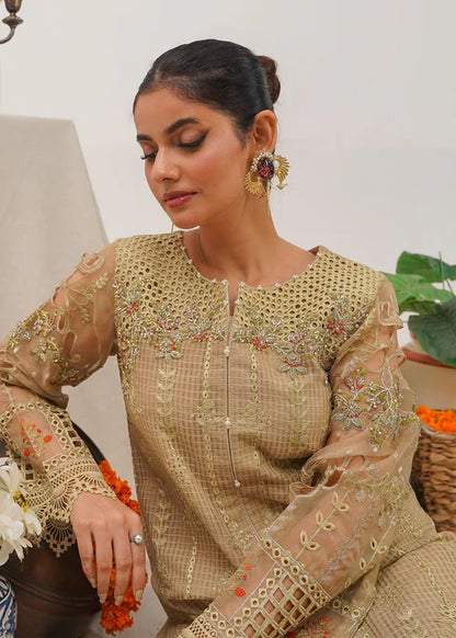 Beige Embellished Suit with Cutwork Details