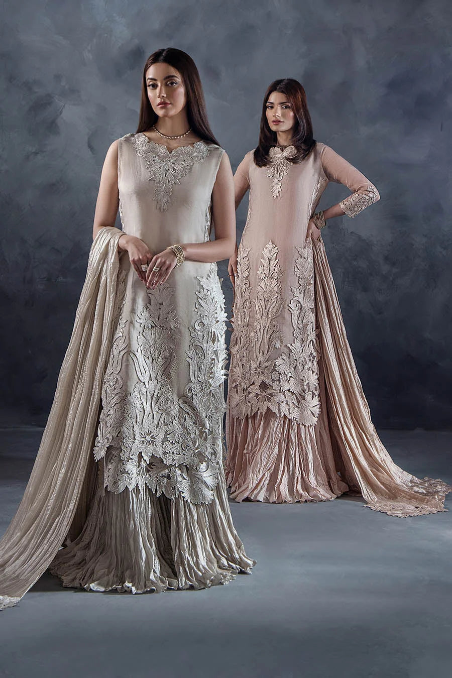 Hand Embroidered Light Grey Crushed Sharara