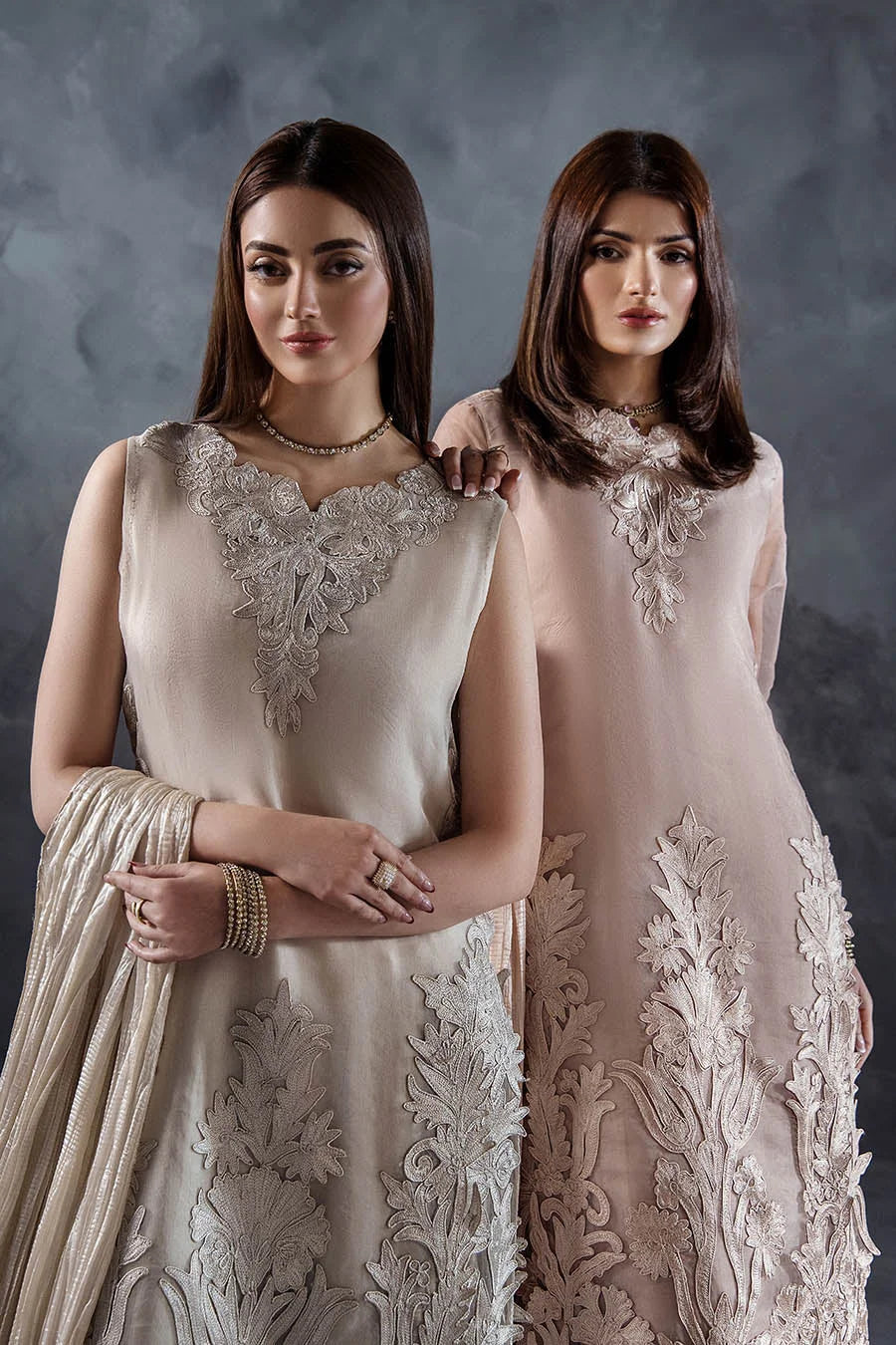 Hand Embroidered Light Grey Crushed Sharara