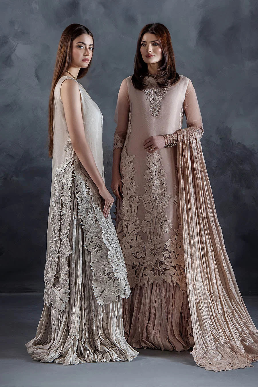 Hand Embroidered Light Grey Crushed Sharara