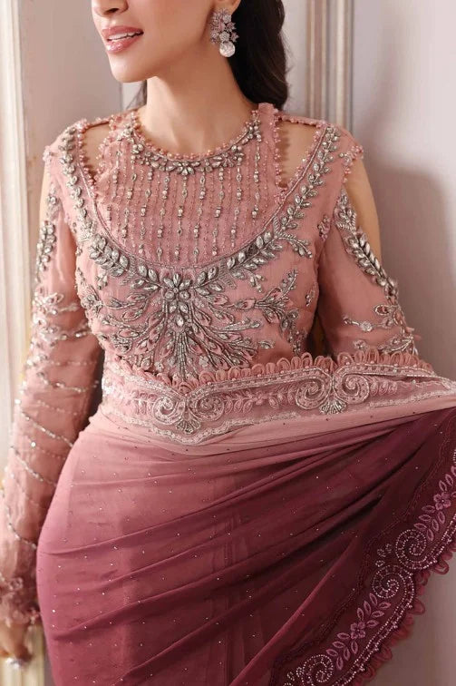 Handmade Ash Pink Ombre Wedding Saree
