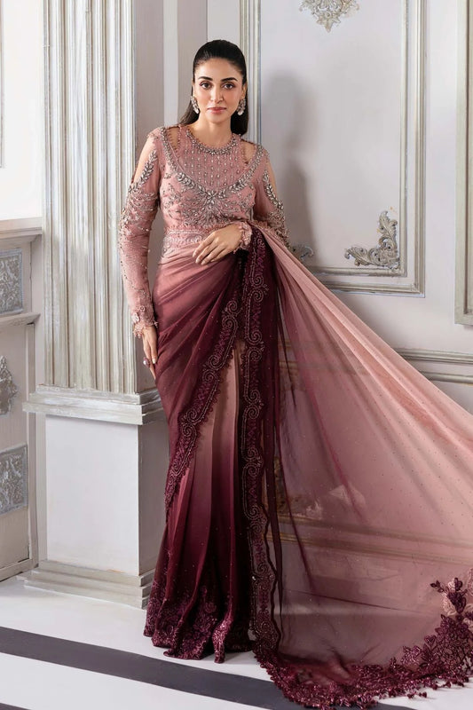 Handmade Ash Pink Ombre Wedding Saree