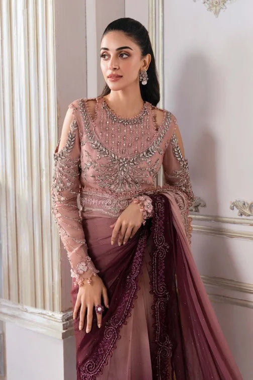 Handmade Ash Pink Ombre Wedding Saree