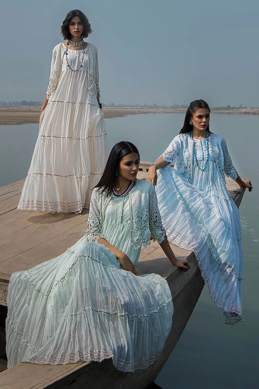 White Crocheted Maxi with 3D & Gota Work