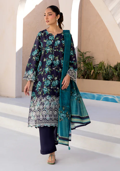 Navy Blue Printed Chikankari Lawn Kurta Set with Dupatta